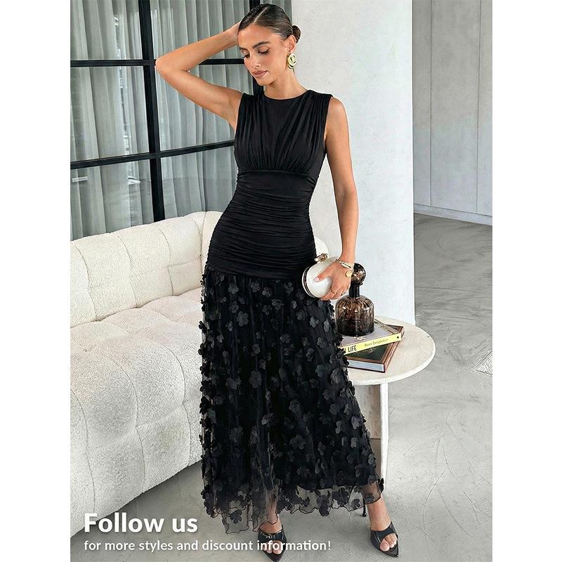 Maxi Dress Women's Ruched Bodice with Floral Overlay | L&S - 4 - London-stylehouse.com