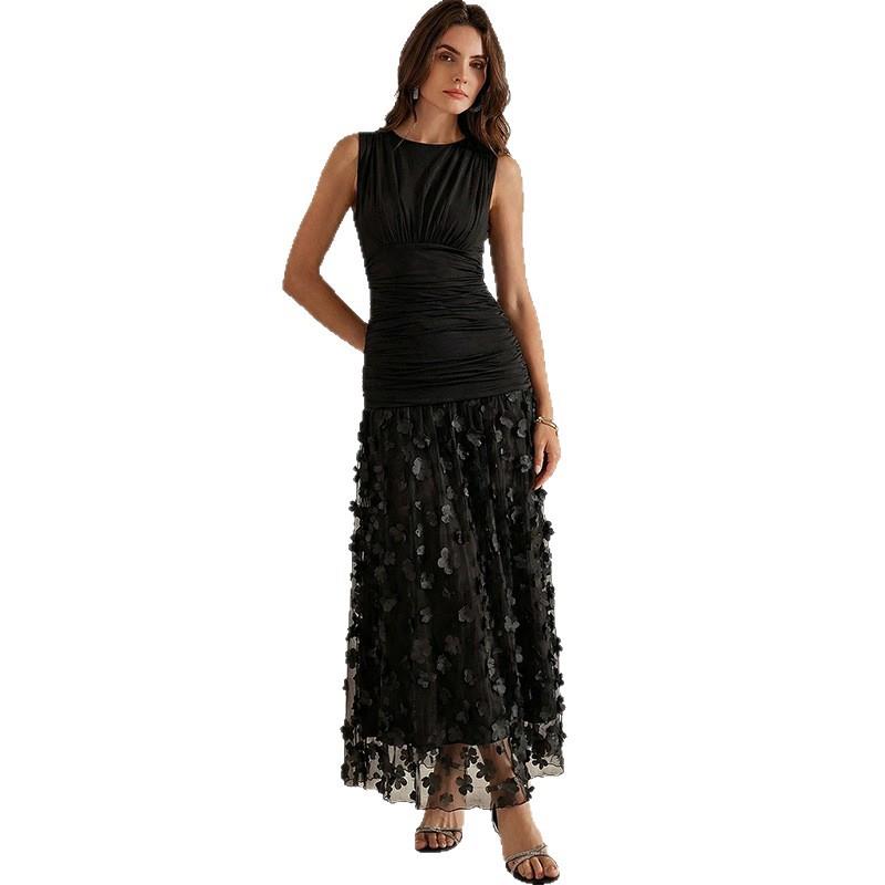 Maxi Dress Women's Ruched Bodice with Floral Overlay | L&S - 5 - London-stylehouse.com