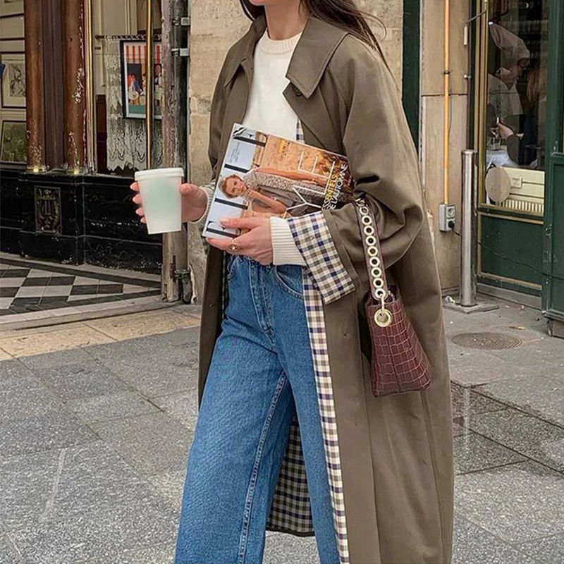 Coat Women's Oversized Cut with Check Detail | L&S - 2 - London-stylehouse.com