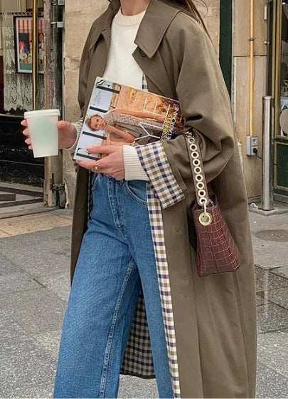 Coat Women's Oversized Cut with Check Detail | L&S - 3 - London-stylehouse.com