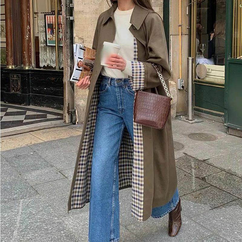 Coat Women's Oversized Cut with Check Detail | L&S - 4 - London-stylehouse.com