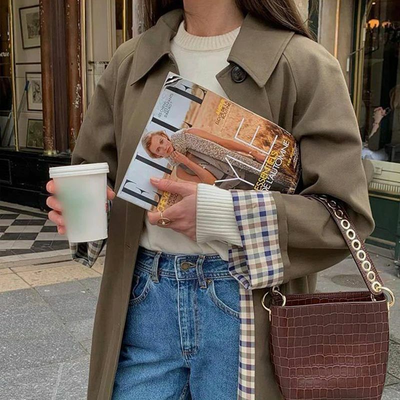 Coat Women's Oversized Cut with Check Detail | L&S - 6 - London-stylehouse.com