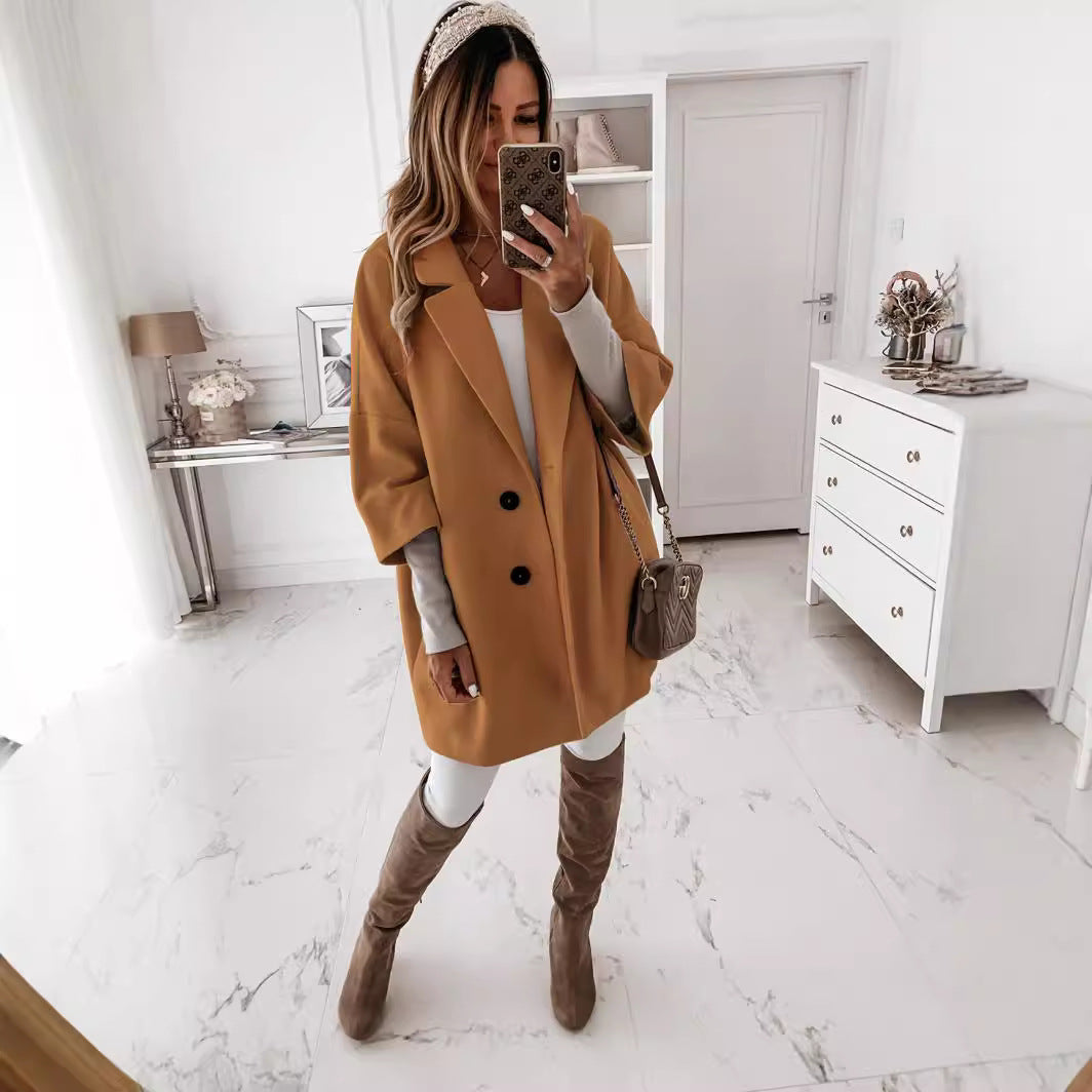 Women's Coat with Oversized Fit and Double-Breasted Design | L&S - 1 - London-stylehouse.com