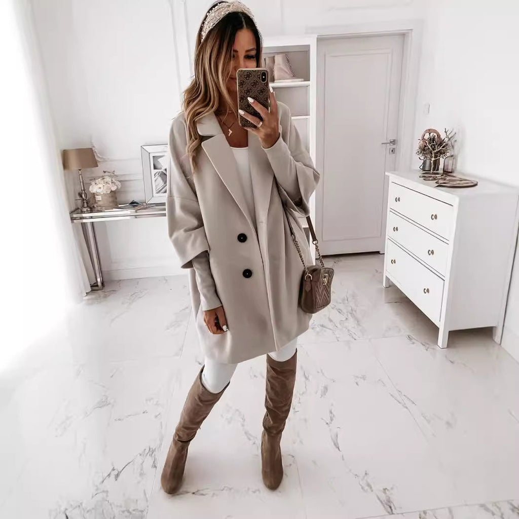 Women's Coat with Oversized Fit and Double-Breasted Design | L&S - 2 - London-stylehouse.com