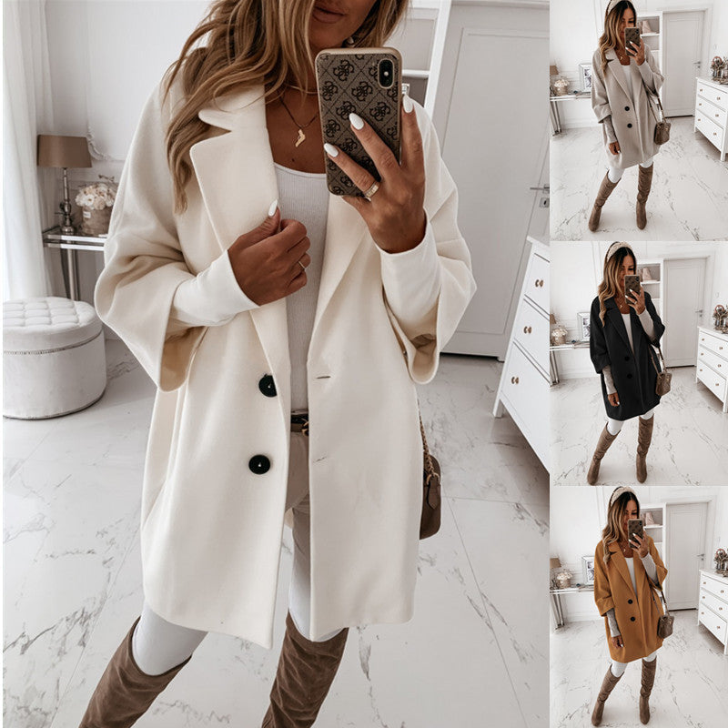 Women's Coat with Oversized Fit and Double-Breasted Design | L&S - 6 - London-stylehouse.com