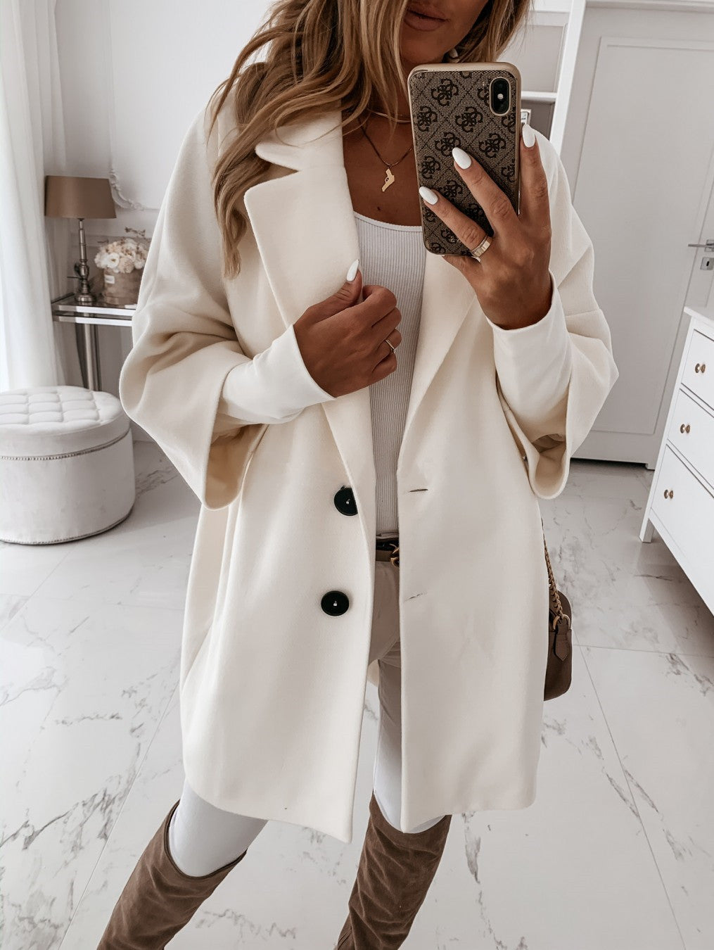 Women's Coat with Oversized Fit and Double-Breasted Design | L&S - 7 - London-stylehouse.com