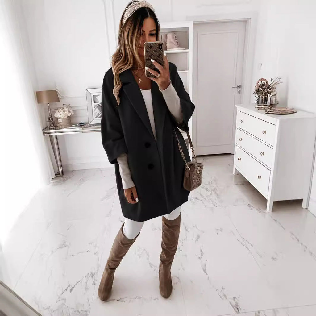 Women's Coat with Oversized Fit and Double-Breasted Design | L&S - 9 - London-stylehouse.com