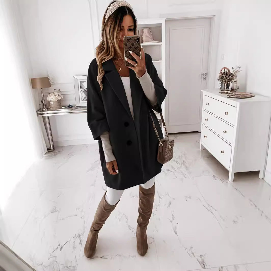 Women's Coat with Oversized Fit and Double-Breasted Design | L&S - 9 - London-stylehouse.com