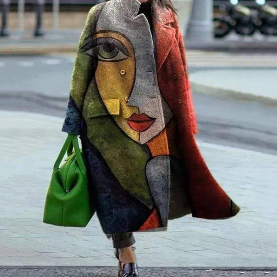 Coat Women's Casual Cut with Artistic Motif | L&S - 5 - London-stylehouse.com