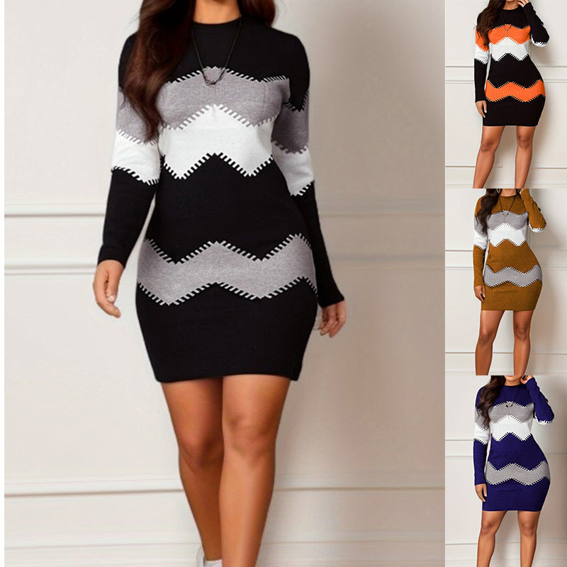 Dress Women's Bodycon Long Sleeves Zigzag Pattern | L&S - 1 - London-stylehouse.com
