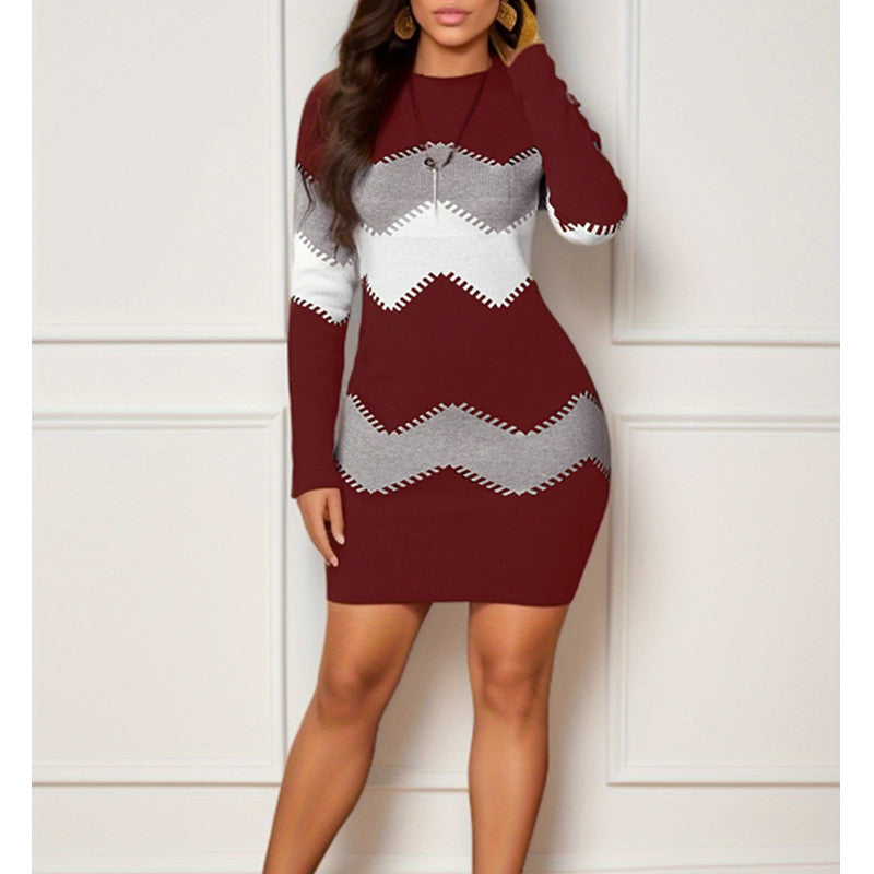 Dress Women's Bodycon Long Sleeves Zigzag Pattern | L&S - 5 - London-stylehouse.com