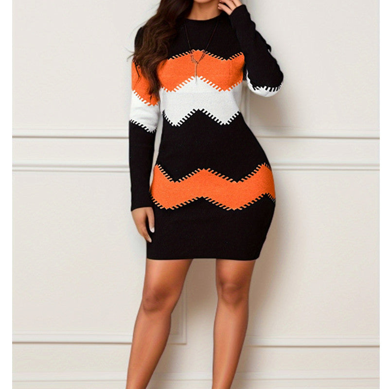 Dress Women's Bodycon Long Sleeves Zigzag Pattern | L&S - 6 - London-stylehouse.com