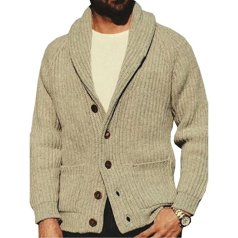 Men's Cardigan with Wide Collar and Button Placket | L&S - 6 - London-stylehouse.com