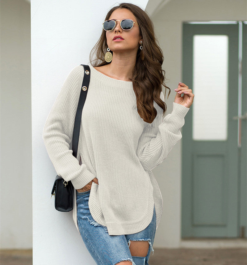 Pullover Women's Relaxed Fit with Side Slits | L&S - 5 - London-stylehouse.com