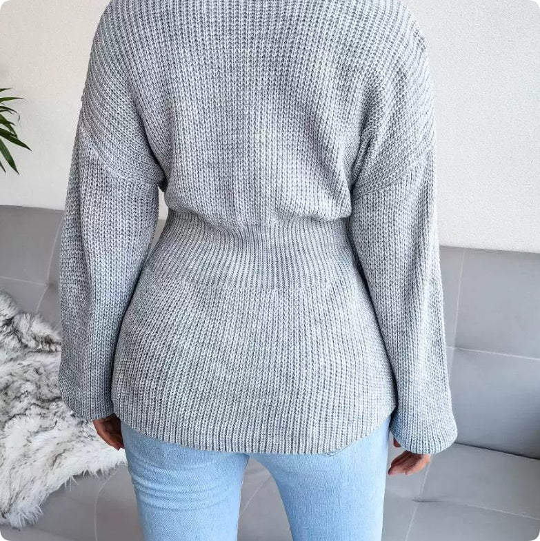 Women's Pullover with V-Neck and Peplum Hem | L&S - 9 - London-stylehouse.com