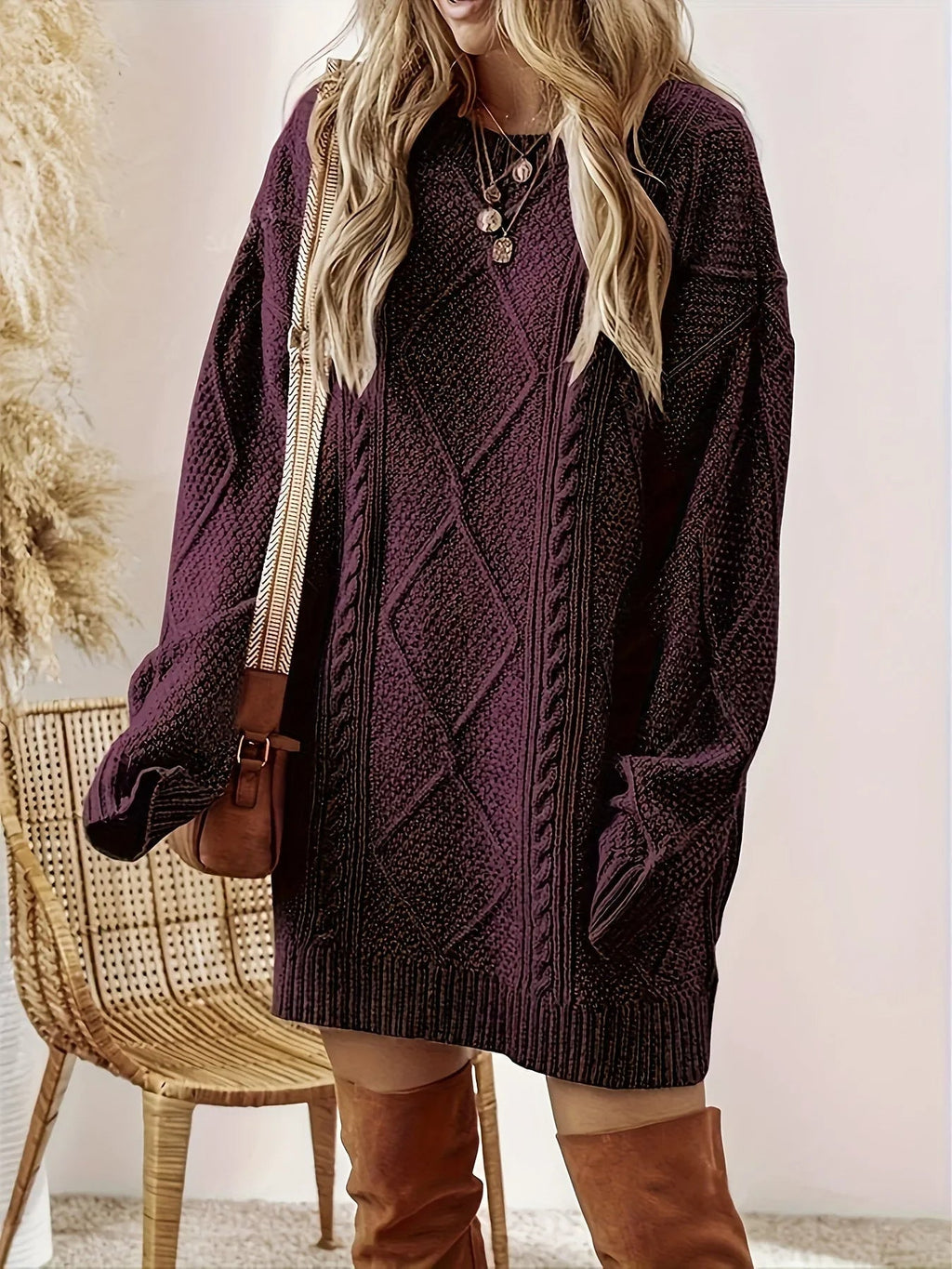 Pullover Dress Women's Oversized Fit with Textured Design | L&S - 9 - London-stylehouse.com
