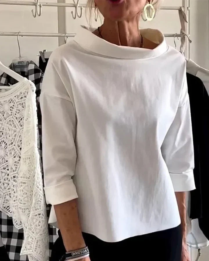 Blouse Women's Relaxed Fit with Wide Collar and 3/4 Sleeves | L&S - 1 - London-stylehouse.com
