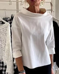 Blouse Women's Relaxed Fit with Wide Collar and 3/4 Sleeves | L&S - 1 - London-stylehouse.com