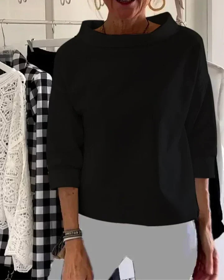 Blouse Women's Relaxed Fit with Wide Collar and 3/4 Sleeves | L&S - 2 - London-stylehouse.com
