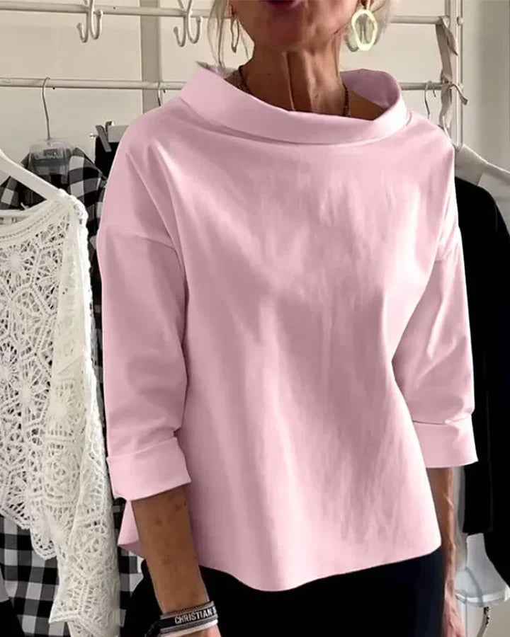 Blouse Women's Relaxed Fit with Wide Collar and 3/4 Sleeves | L&S - 3 - London-stylehouse.com