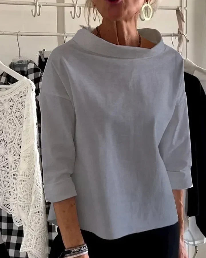 Blouse Women's Relaxed Fit with Wide Collar and 3/4 Sleeves | L&S - 4 - London-stylehouse.com