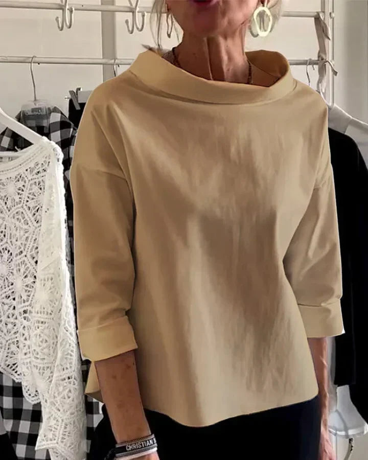 Blouse Women's Relaxed Fit with Wide Collar and 3/4 Sleeves | L&S - 5 - London-stylehouse.com