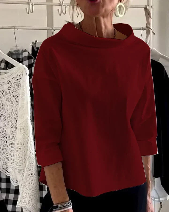 Blouse Women's Relaxed Fit with Wide Collar and 3/4 Sleeves | L&S - 6 - London-stylehouse.com