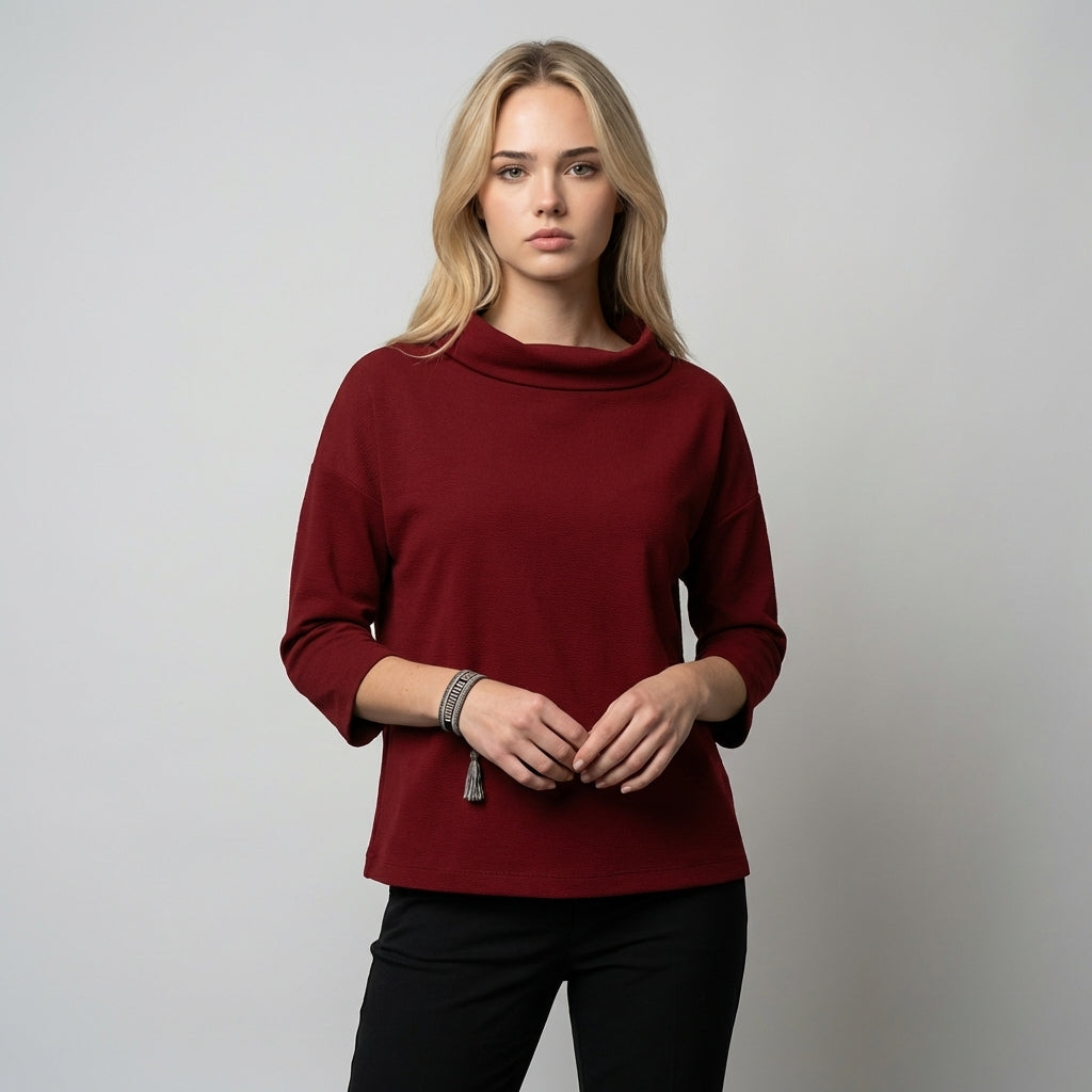 Blouse Women's Relaxed Fit with Wide Collar and 3/4 Sleeves | L&S - 7 - London-stylehouse.com