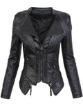 Biker Jacket Women's Tailored Fit with Asymmetrical Zip and Stand Collar | L&S - 1 - London-stylehouse.com