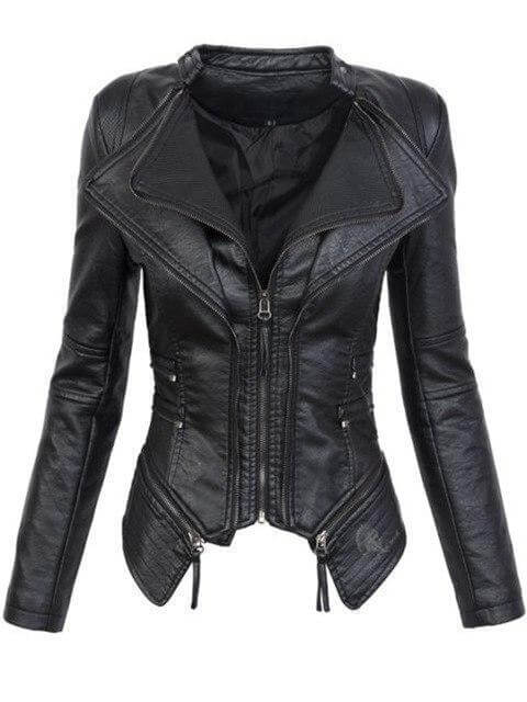 Biker Jacket Women's Tailored Fit with Asymmetrical Zip and Stand Collar | L&S - 1 - London-stylehouse.com