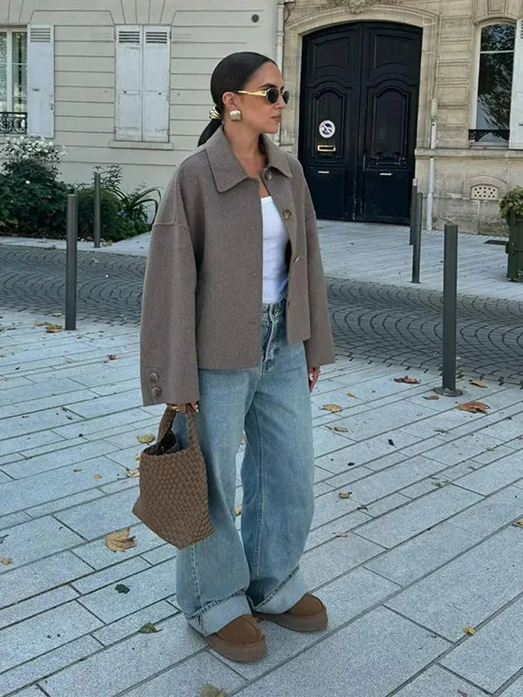 Jacket Women's Oversized Fit with Classic Collar and Button Closure | L&S - 1 - London-stylehouse.com