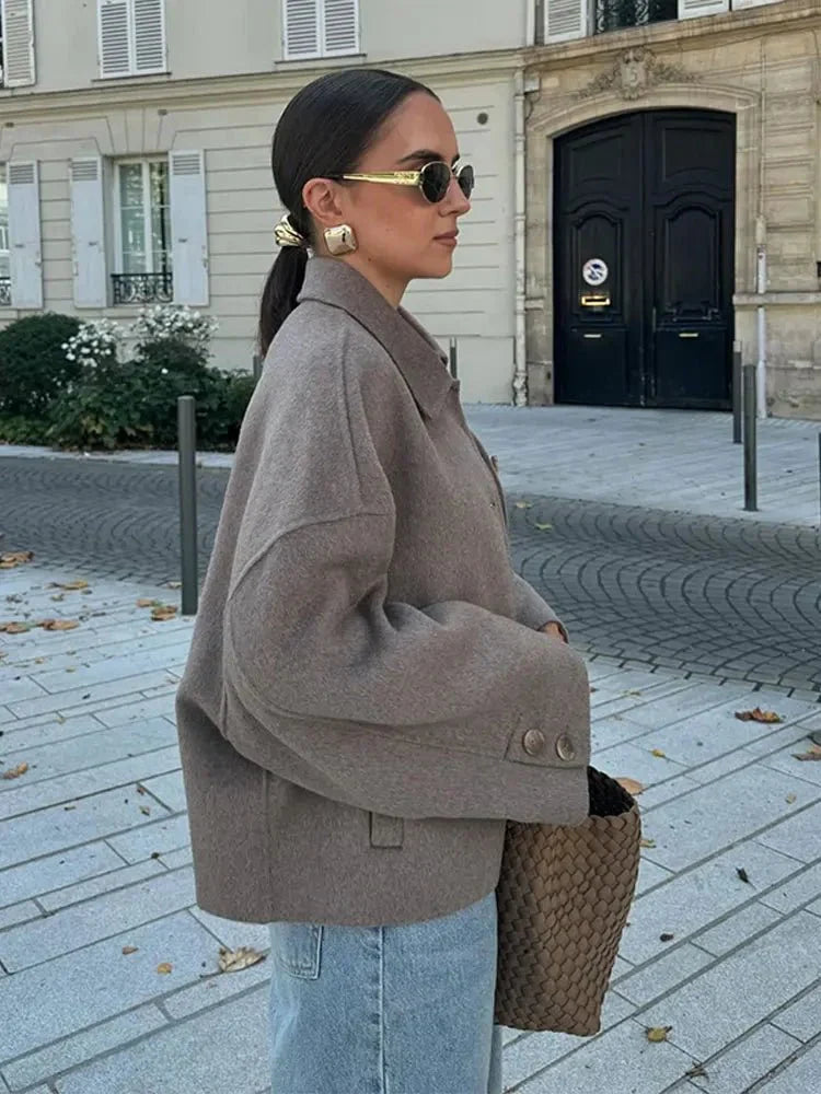 Jacket Women's Oversized Fit with Classic Collar and Button Closure | L&S - 3 - London-stylehouse.com