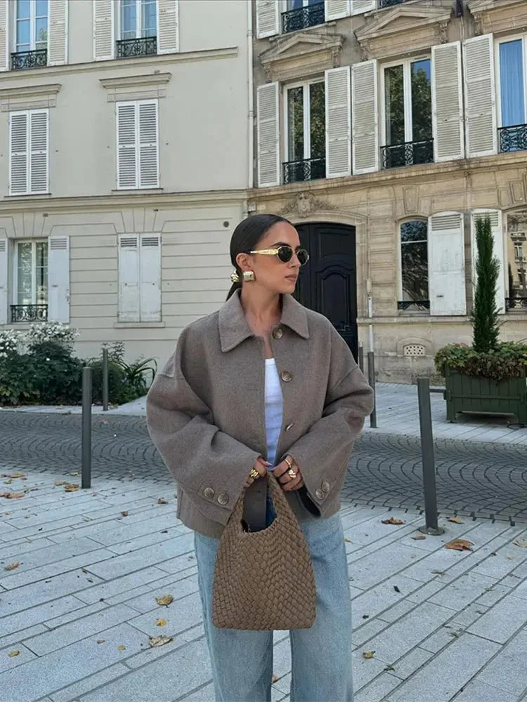 Jacket Women's Oversized Fit with Classic Collar and Button Closure | L&S - 4 - London-stylehouse.com