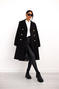 Women's Double-Breasted Coat with Elegant Buttons | L&S - 1 - London-stylehouse.com