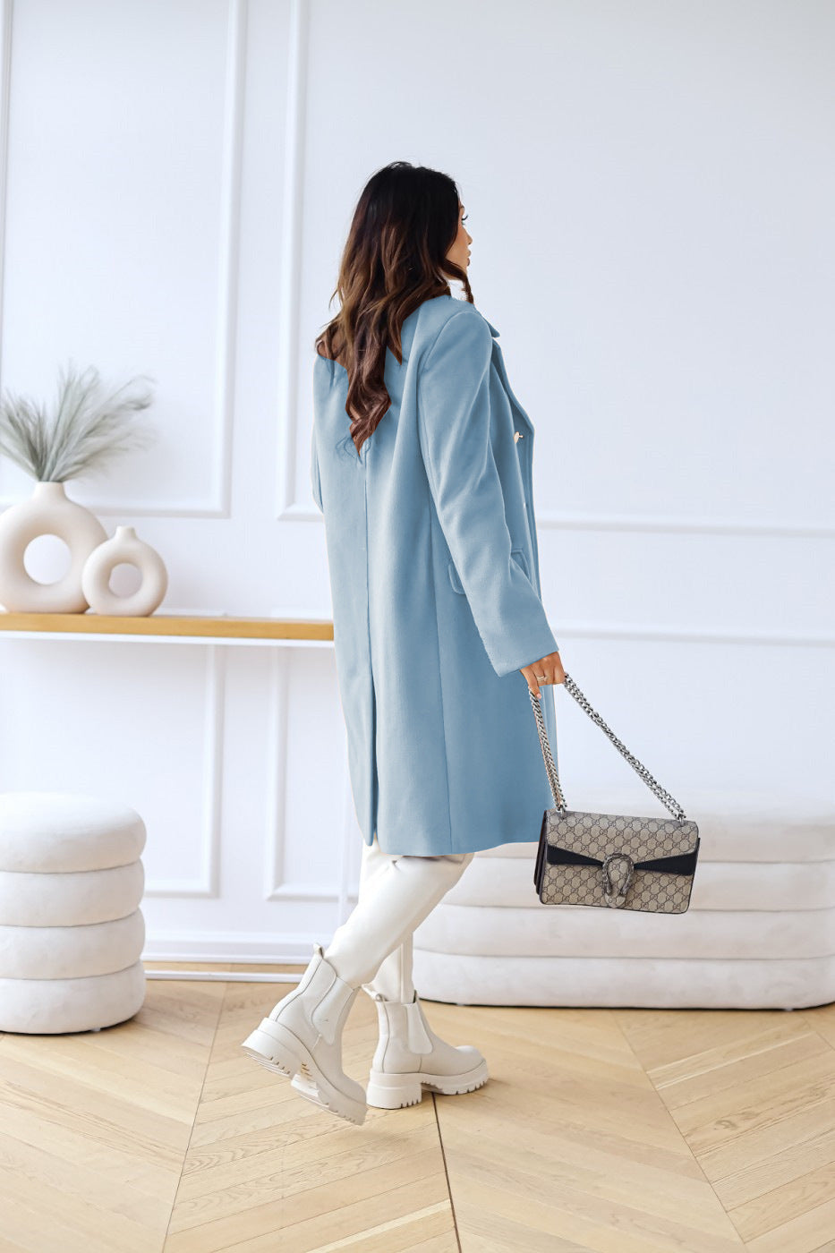 Women's Double-Breasted Coat with Elegant Buttons | L&S - 7 - London-stylehouse.com