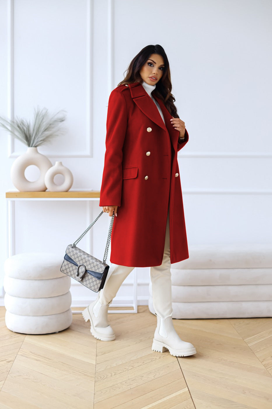 Women's Double-Breasted Coat with Elegant Buttons | L&S - 8 - London-stylehouse.com