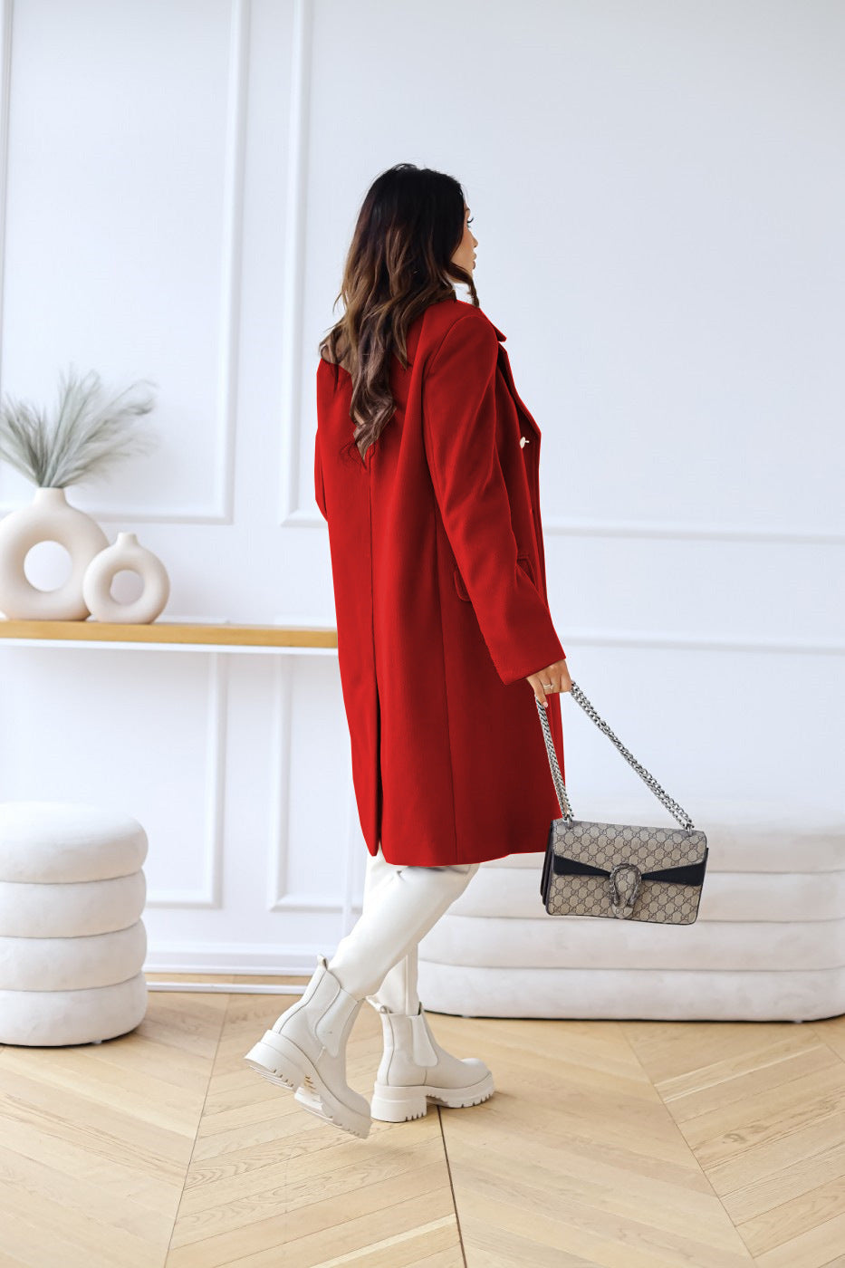 Women's Double-Breasted Coat with Elegant Buttons | L&S - 9 - London-stylehouse.com