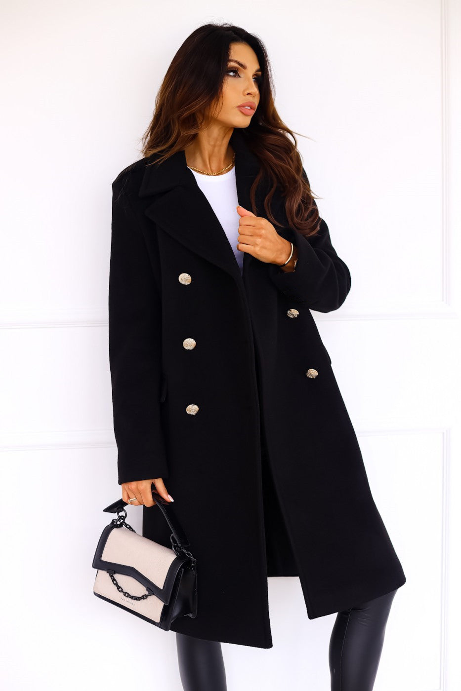 Women's Double-Breasted Coat with Elegant Buttons | L&S - 11 - London-stylehouse.com