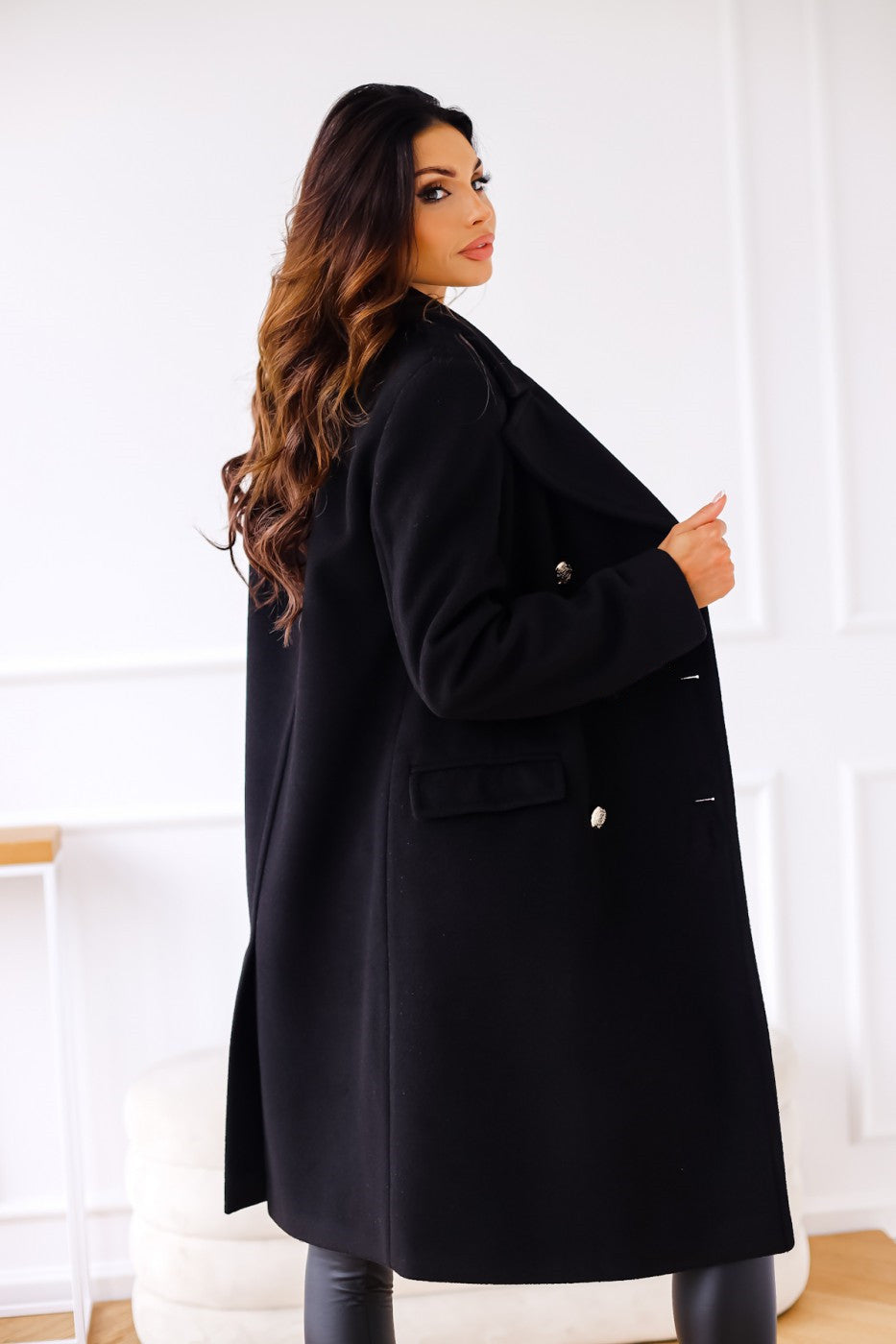Women's Double-Breasted Coat with Elegant Buttons | L&S - 12 - London-stylehouse.com
