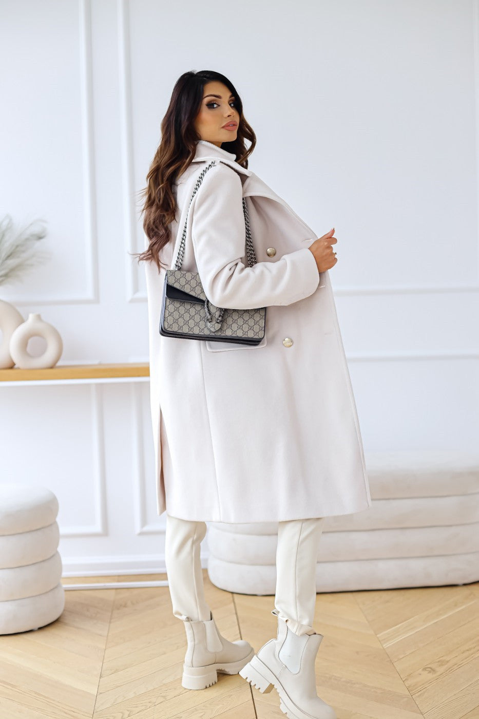 Women's Double-Breasted Coat with Elegant Buttons | L&S - 16 - London-stylehouse.com