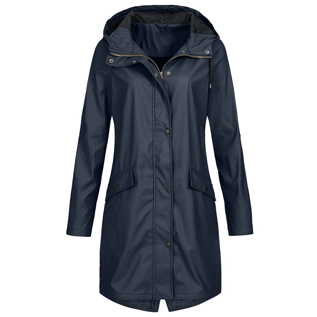 Women's Rain Jacket with Hood and Snap Button Closure | L&S - 1 - London-stylehouse.com