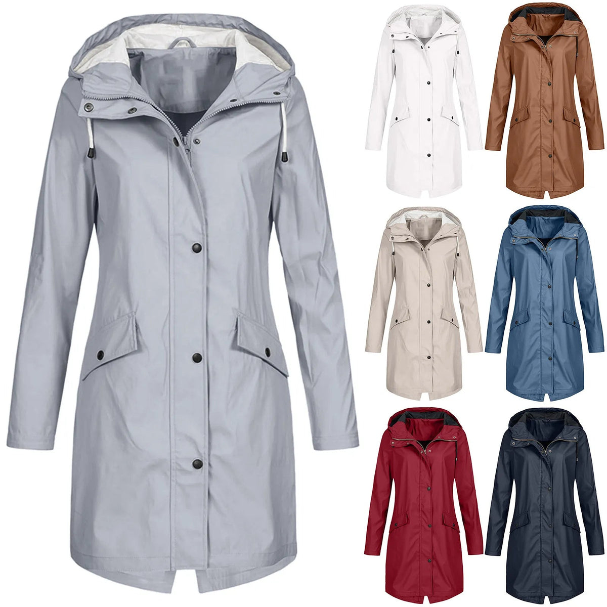 Women's Rain Jacket with Hood and Snap Button Closure | L&S - 8 - London-stylehouse.com