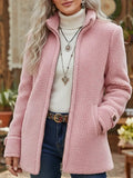 Jacket Women's Relaxed Fit with Stand-Up Collar + Cozy Texture | L&S - 1 - London-stylehouse.com