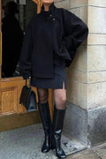 Women's Oversized Jacket with Stand Collar and Button Detail | L&S - 1 - London-stylehouse.com