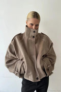 Women's Oversized Jacket with Stand Collar and Button Closure | L&S - 1 - London-stylehouse.com