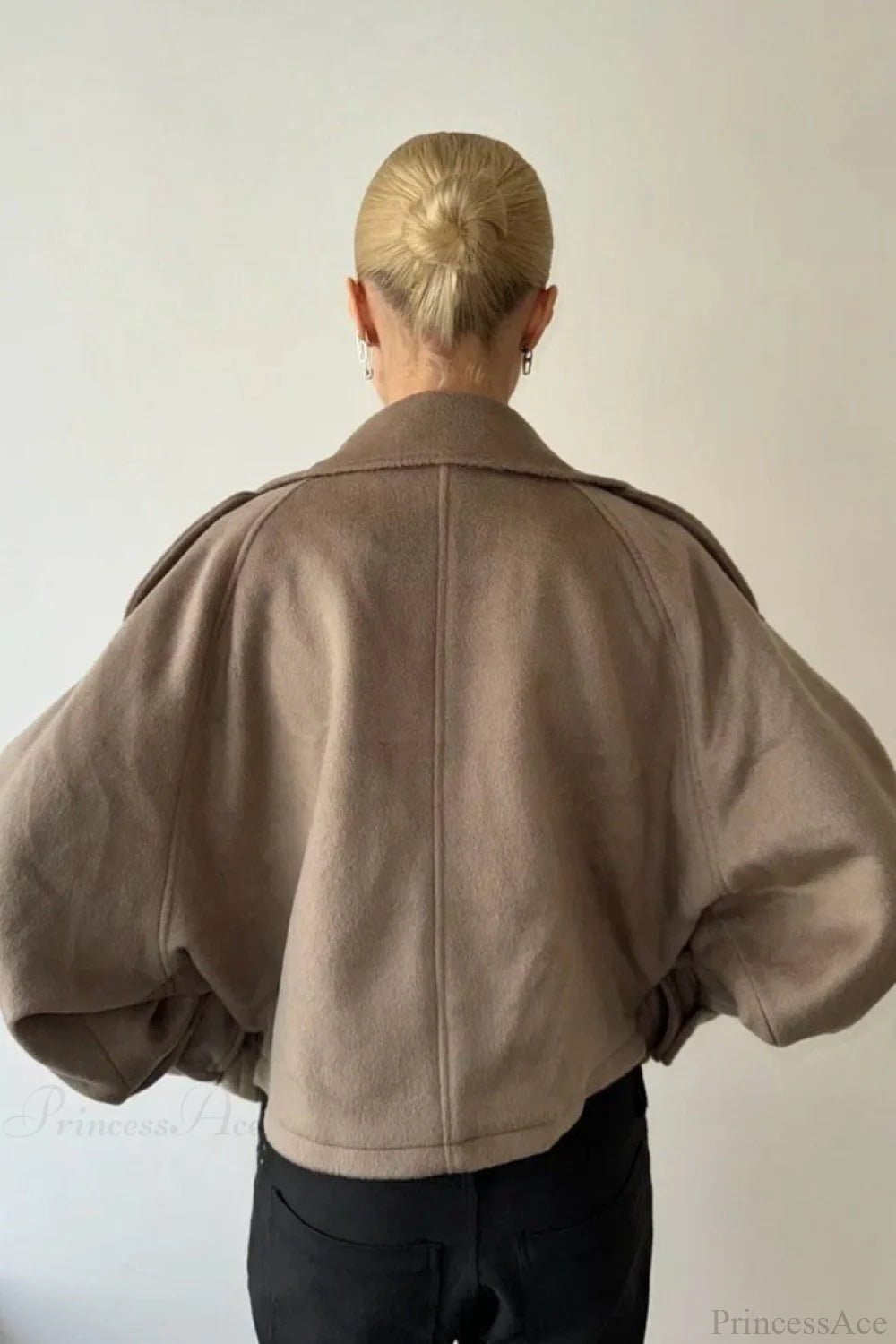 Women's Oversized Jacket with Stand Collar and Button Closure | L&S - 3 - London-stylehouse.com