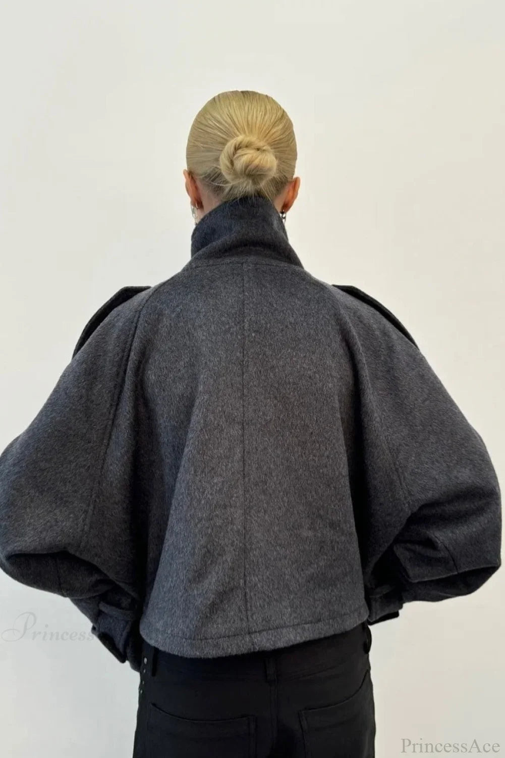 Women's Oversized Jacket with Stand Collar and Button Closure | L&S - 6 - London-stylehouse.com