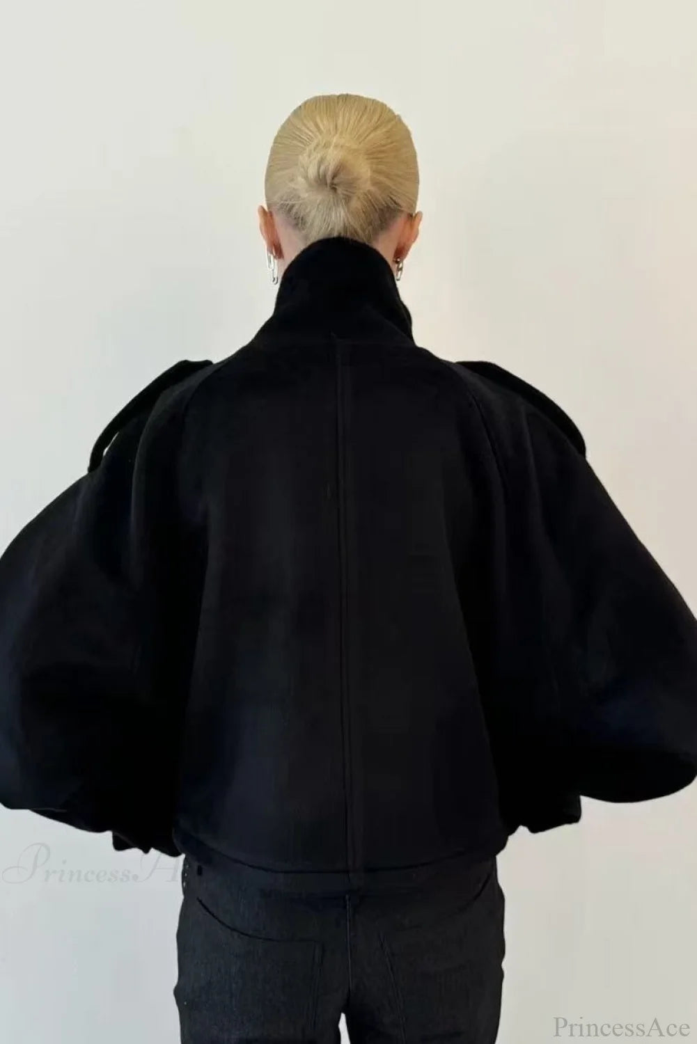 Women's Oversized Jacket with Stand Collar and Button Closure | L&S - 10 - London-stylehouse.com