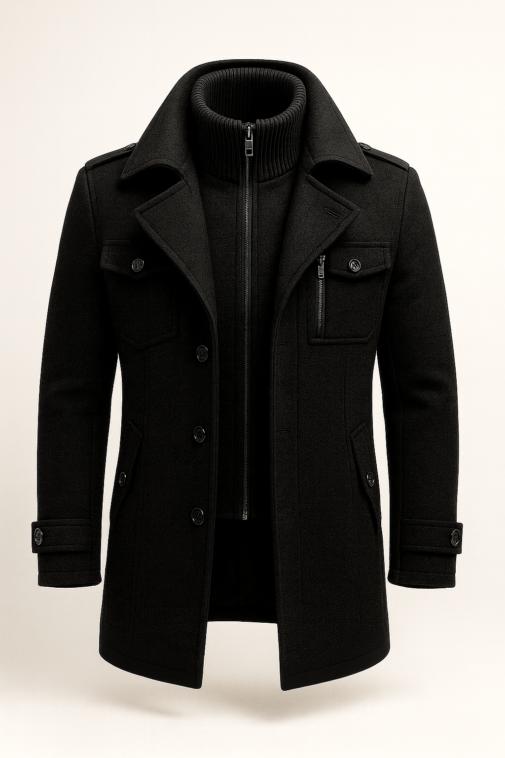 Men's Structured Overcoat with Bold Collar and Button Details | L&S - 1 - London-stylehouse.com