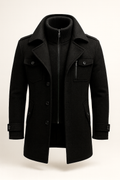 Men's Structured Overcoat with Bold Collar and Button Details | L&S - 1 - London-stylehouse.com